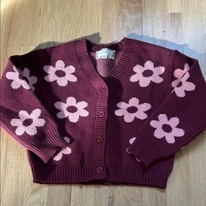 Btween Girls New Look Maroon and Pink Floral Cardigan